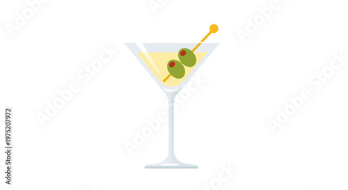 Classic Martini Cocktail with Olives on a Stick, Minimalist Design