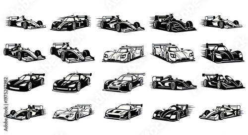 Collection of Racing Cars Silhouette, Speed and Competition