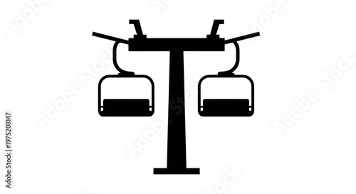 Ski lift icon, black silhouette on white background, vector illustration
