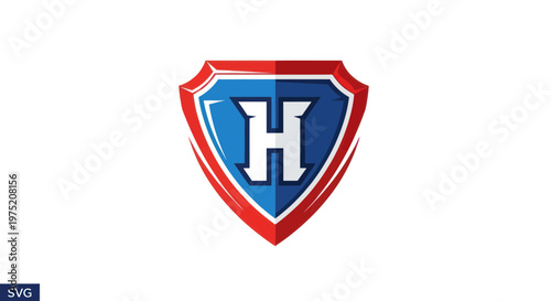 Shield Emblem with Letter H - Modern Logo Design, Red Blue White