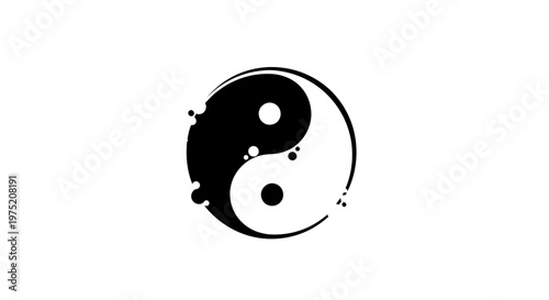 Yin Yang Symbol with Splatters, Black and White, Balance Concept