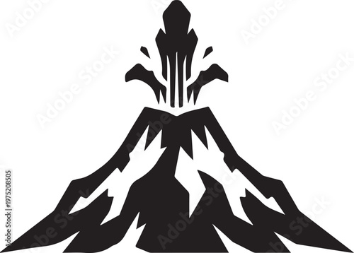 A black silhouette of a volcano erupting on a white background Vector, illustration
