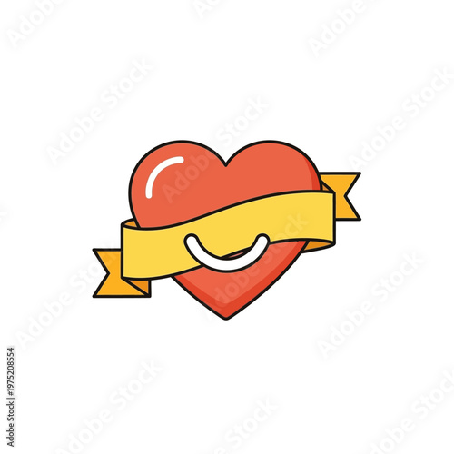 A stylized red heart with a yellow ribbon wrapped around it, symbolizing love, hope, and positivity
