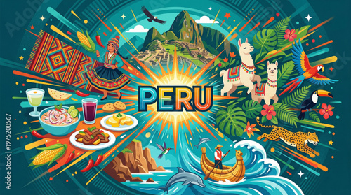 Peru Tourism Culture and Gastronomy Vector Illustration