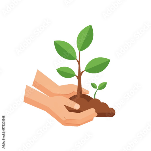 Hands gently nurturing a young seedling in fertile soil, symbolizing new life, environmental care, and sustainable growth for a greener future