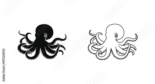 Mysterious Deep Sea Octopus Art Design Vector