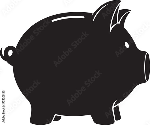 A black silhouette of a piggy bank with a curly tail Vector, illustration