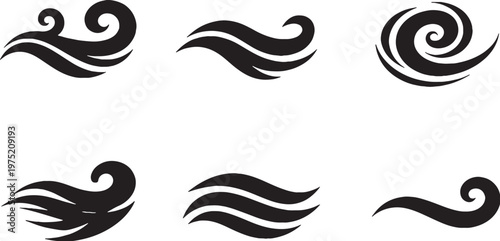 Wind and air flow silhouettes bundle swirl gust vector weather icon set
