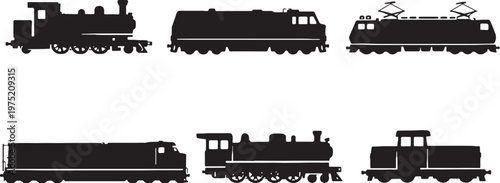 Locomotive silhouettes bundle train engine vector set steam diesel electric railway icons
