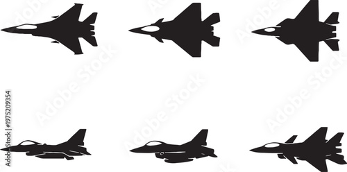 Fotografía Fighter jet silhouettes bundle black military aircraft supersonic jet icons set