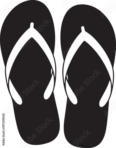 A pair of black flip flops with white straps Vector, illustration