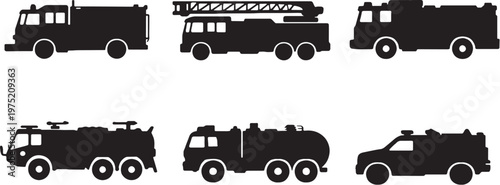 Fire rescue vehicle silhouette set fire truck ladder engine emergency response vector bundle