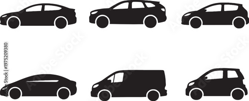 Electric vehicle silhouette set EV car sedan SUV compact futuristic transport vector bundle