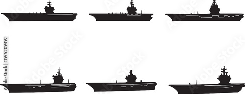 Foto Aircraft Carrier Silhouette Bundle Naval Warship Military Ship Black Vector Set