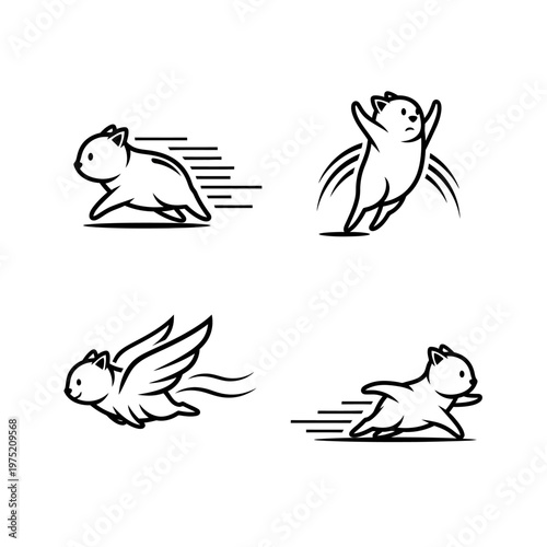 Set of four adorable cartoon wombat illustrations in various dynamic poses.