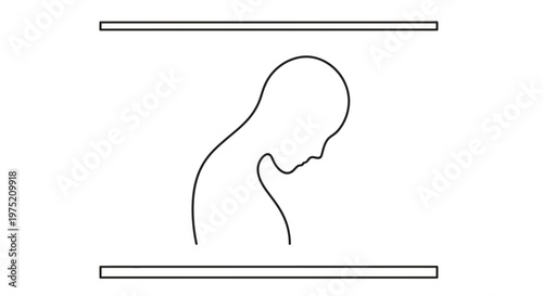 Minimalist Silhouette of a Person with Head Bowed, Isolated on White Background