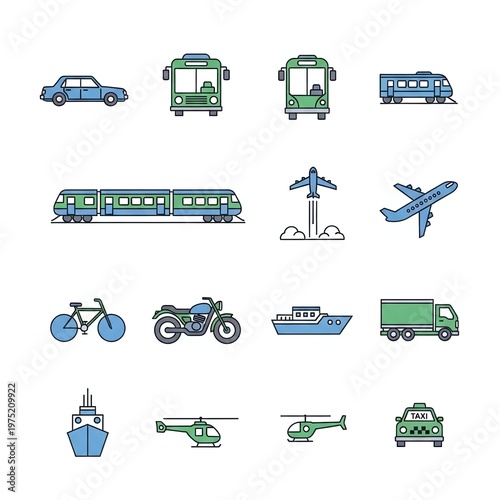 Wallpaper Mural Collection of Transportation Vehicle Icons in Flat Design Style Torontodigital.ca
