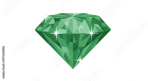 Sparkling Emerald Gemstone on White Background