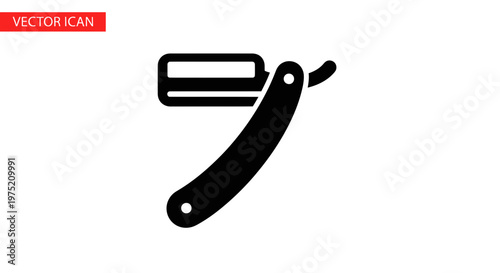 Black Silhouette of a Vintage Straight Razor Blade Icon on White Background