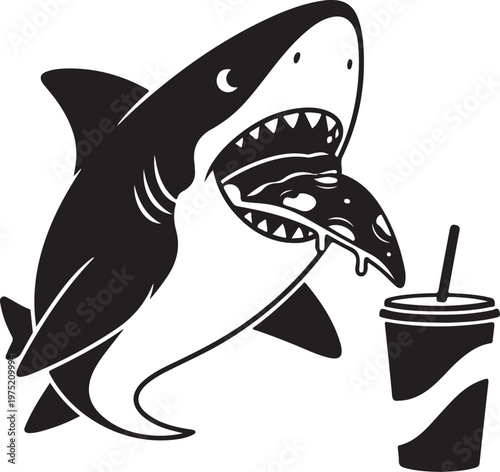 A shark and a fish are drinking a beverage Vector, illustration