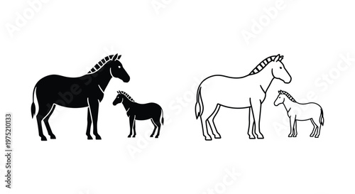 Mythical Unicorns and Foals Art Design Vector