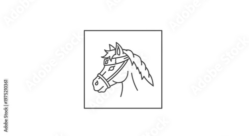 Minimalist Line Art Horse Head with Bridle Icon