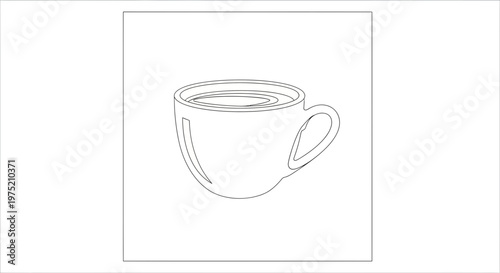 Minimalist Line Art Drawing of a Coffee Cup Filled with Hot Beverage
