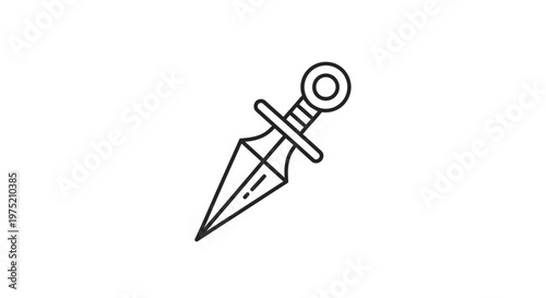 Minimalist Line Art Icon of a Dagger, Symbolizing Danger, Combat, and Sharpness