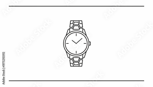 Minimalist line art icon of a modern wristwatch with metal bracelet