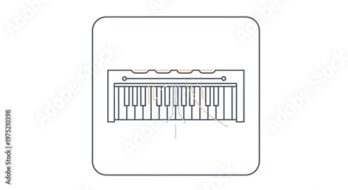 Minimalist Line Art Icon of a Keyboard Instrument with Musical Notes
