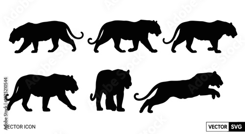 Tiger Silhouette Collection: Walking, Standing, and Jumping Poses