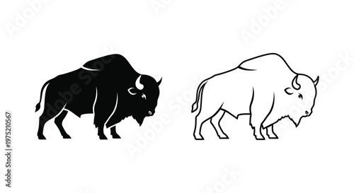American Bison Iconic Silhouettes Design Vector