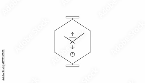 Minimalist Hexagonal Watch Icon with Up and Down Arrows and Small Circle
