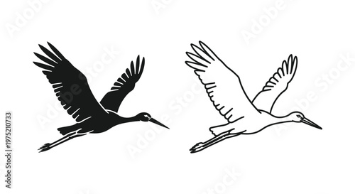 Graceful Cranes in Flight: Stunning Bird Silhouettes Vector