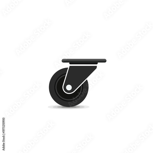 Clean and sleek graphic illustration of a single black castor wheel, designed for smooth movement, easy replacement, and enhancing mobility of furniture or equipment