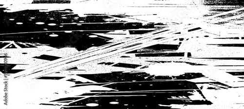 Abstract Grunge Texture Featuring Glitch Noise, Distressed Ink Splatters, Static Interference Patterns, and Monochrome Urban Decay Backgrounds.