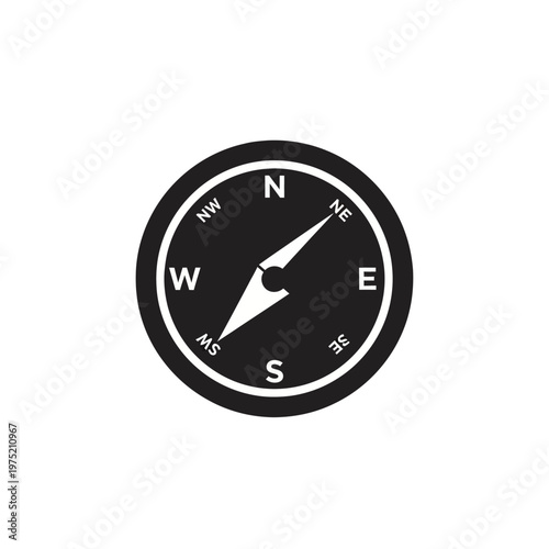 A classic black and white compass icon, symbolizing direction, guidance, and travel adventures