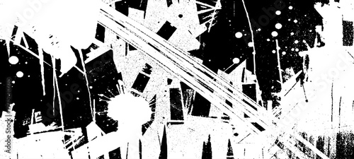 Abstract Grunge Texture Featuring Glitch Noise, Distressed Ink Splatters, Static Interference Patterns, and Monochrome Urban Decay Backgrounds.