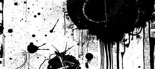 Abstract Grunge Texture Featuring Glitch Noise, Distressed Ink Splatters, Static Interference Patterns, and Monochrome Urban Decay Backgrounds.