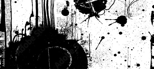 Abstract Grunge Texture Featuring Glitch Noise, Distressed Ink Splatters, Static Interference Patterns, and Monochrome Urban Decay Backgrounds.