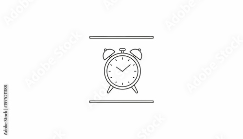 Minimalist Alarm Clock Icon on White Background, Time Management Concept