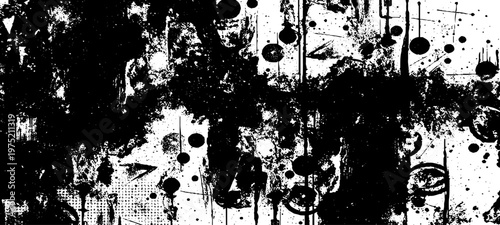 Abstract Grunge Texture Featuring Glitch Noise, Distressed Ink Splatters, Static Interference Patterns, and Monochrome Urban Decay Backgrounds.