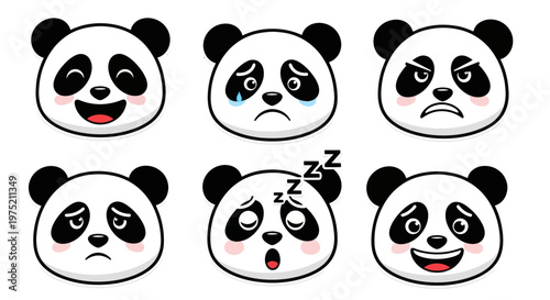 Cute Panda Emoticons Set: Happy, Sad, Angry, Tired, Surprised Faces