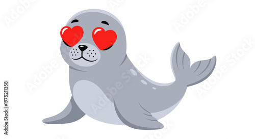 Cute Seal with Heart Eyes, Love Expression, Cartoon Animal Illustration