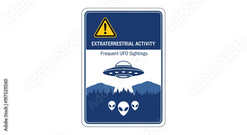 Extraterrestrial Activity Warning Sign with UFO and Aliens