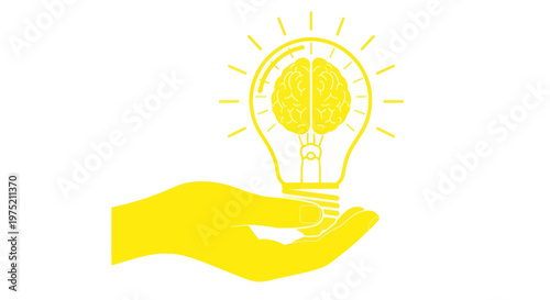 Hand Holding Lightbulb with Brain Inside, Symbolizing Innovation and Ideas