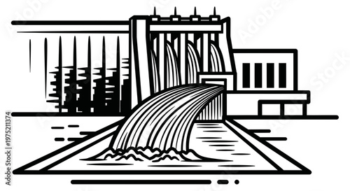 Hydroelectric Power Dam Generating Electricity with Flowing Water