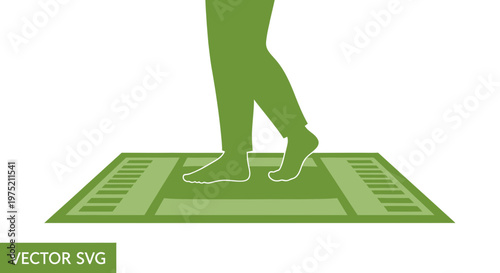 Person walking on prayer rug, Islamic tradition, green silhouette, vector illustration