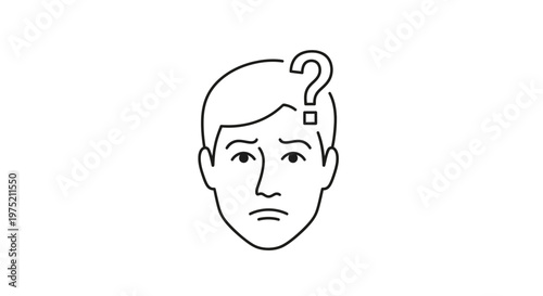 Confused Man Face with Question Mark Icon, Thinking, Doubt, Uncertainty, Problem Solving