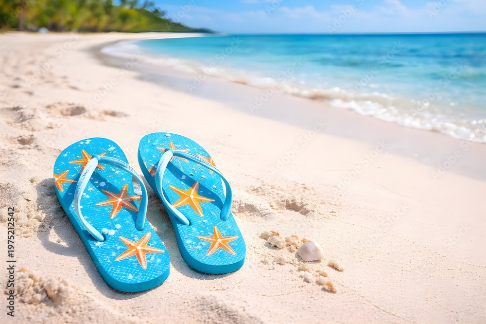 Naklejka premium Chanclas de verano en la playa.